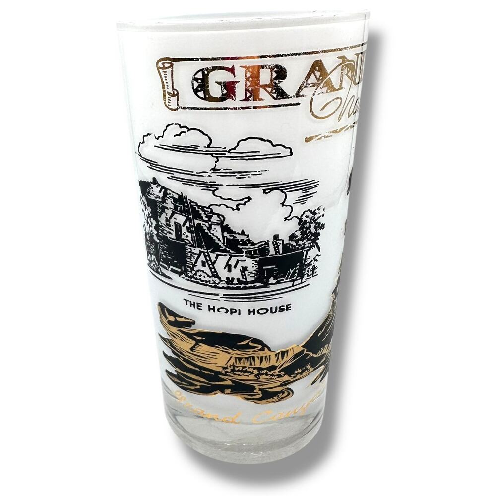 Vintage Grand Canyon Souvenir Glass Frosted Tumbler  Hazel Atlas MCM Cocktail